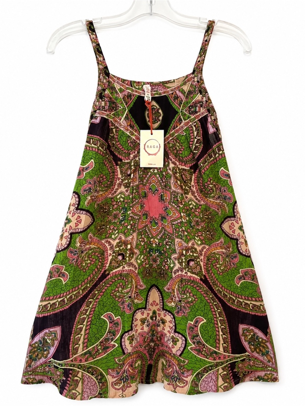 Raga Lime Green Pink Cami Style Retro Vibes Tunic Tank Top EUC S #2028